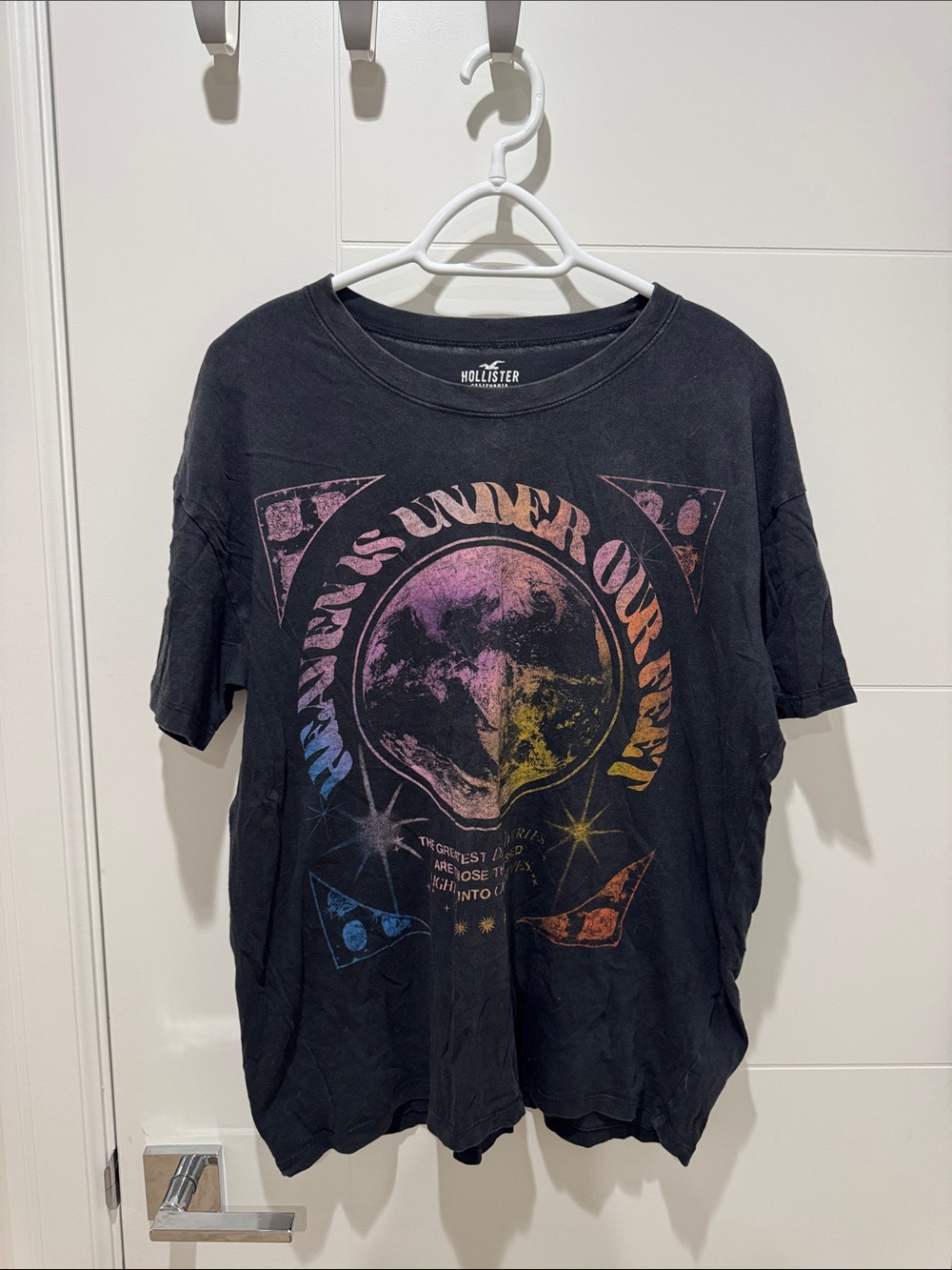 Hollister Black Tee with Multi-Color Vintage Planet Graphic